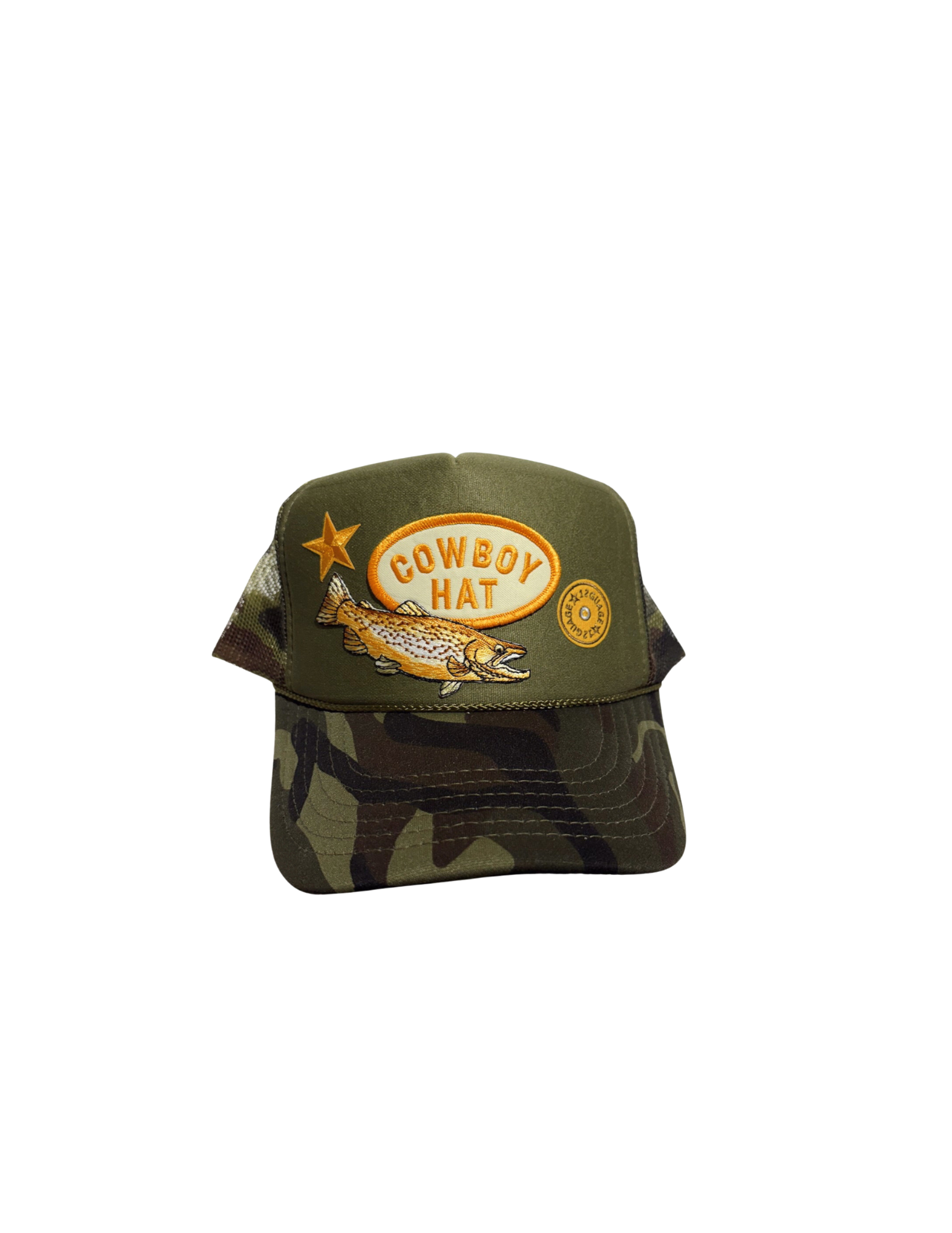Camo "Cowboy Hat" Trucker Hat Pre-Made