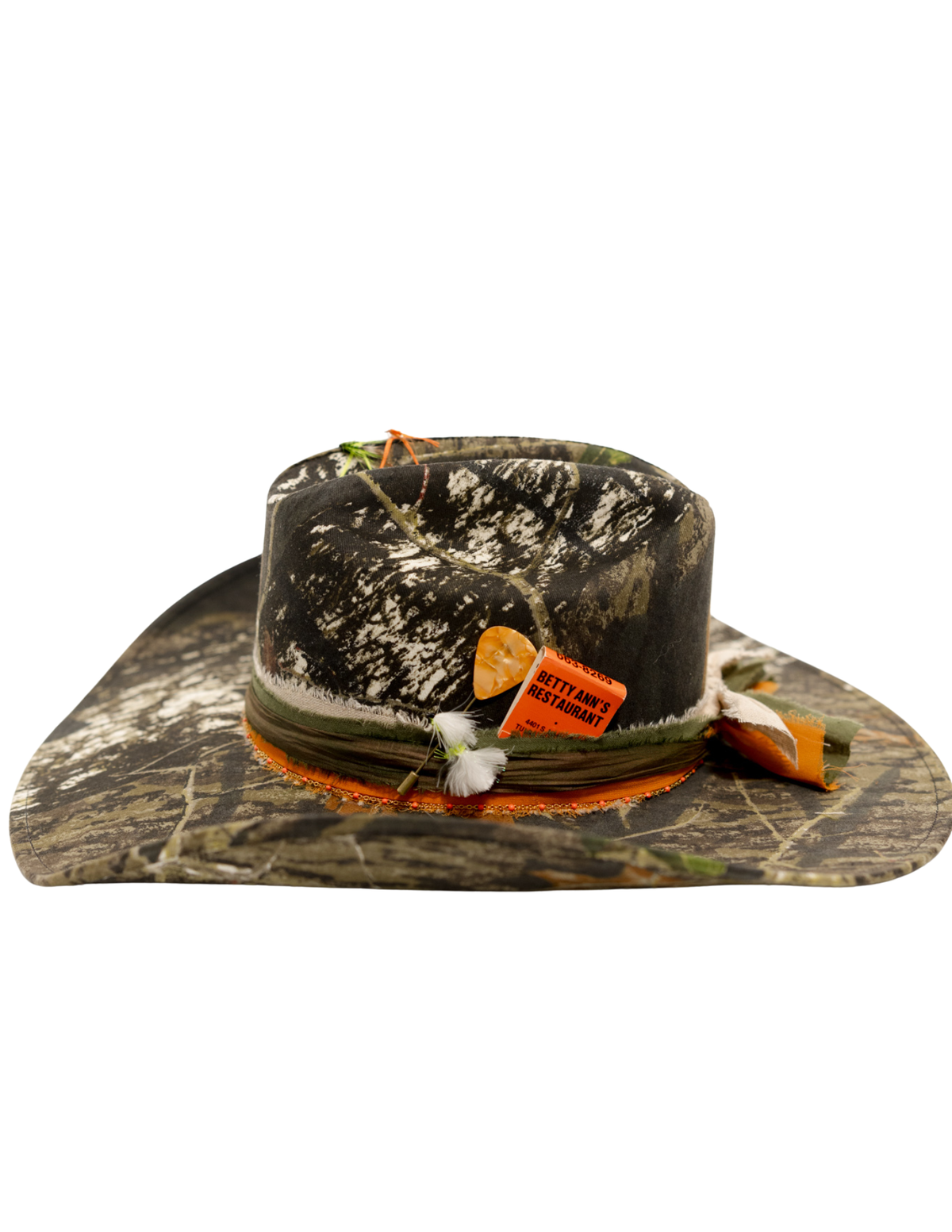 Camouflage Print Woven Western Cowboy Hat Camo Cowboy Hat - Teardrop Crown with Feather Trim – Cha  main image 2