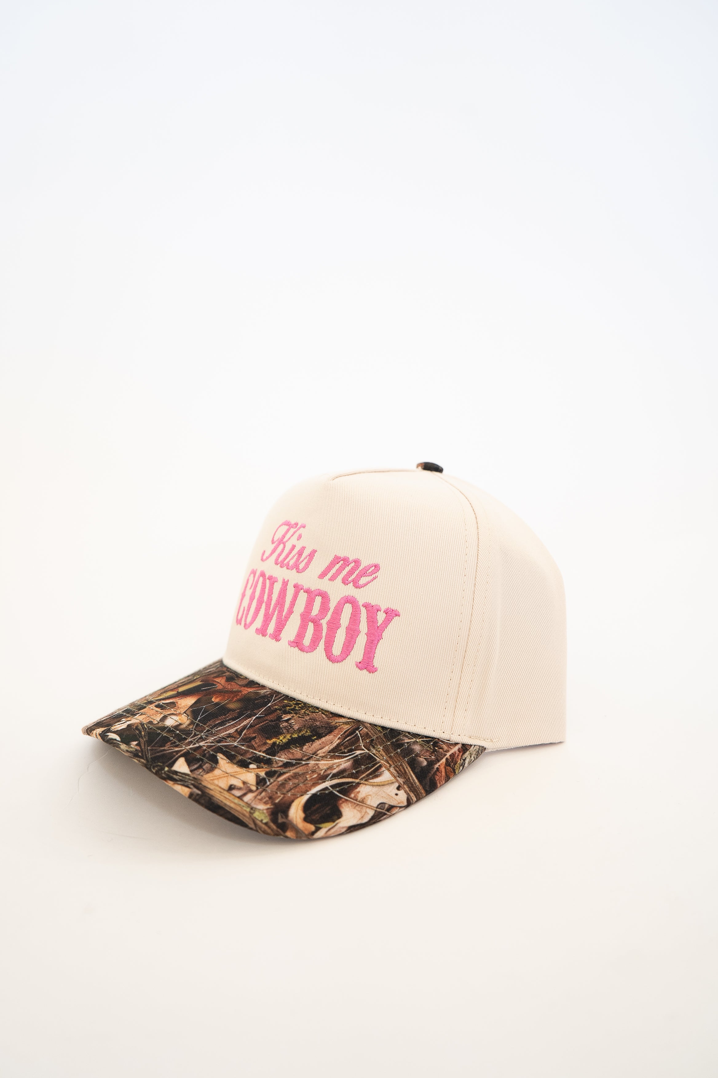 Kiss Me Cowboy Camo Canvas Trucker