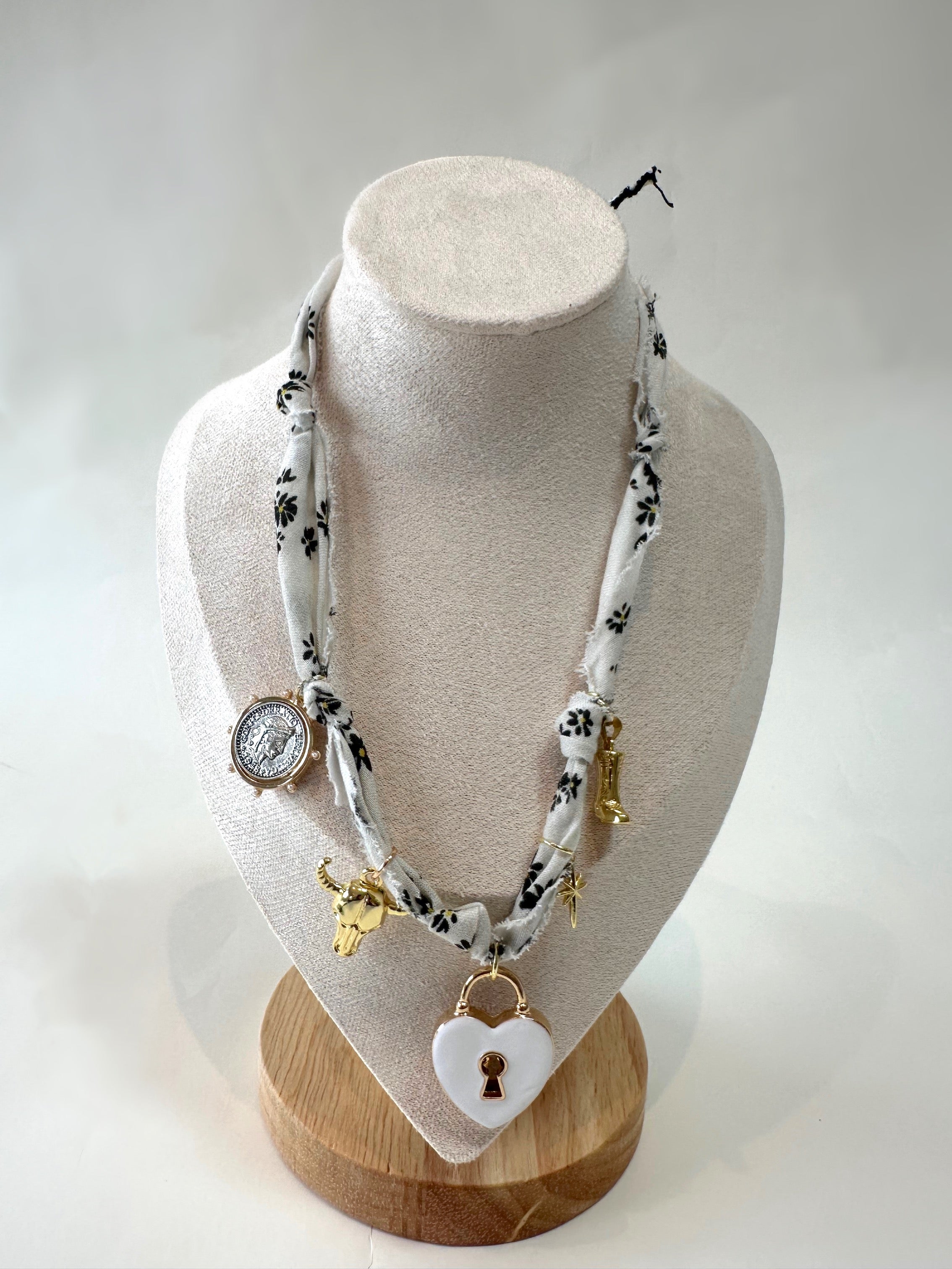 White Bandana Charm Necklace Pre-Made