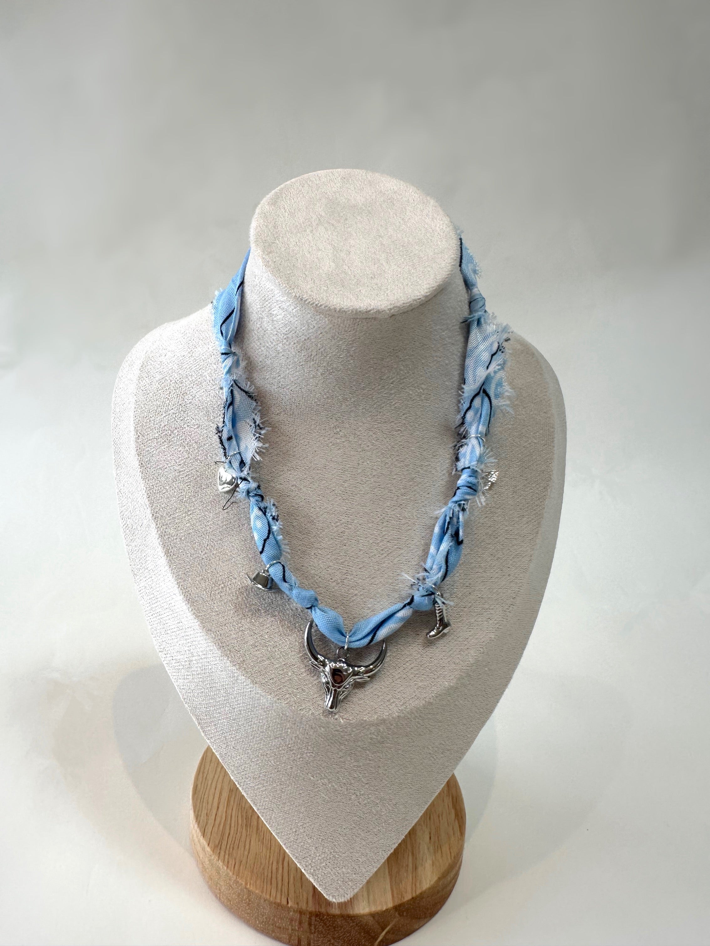 Powder Blue Bandana Charm Necklace Pre-Made