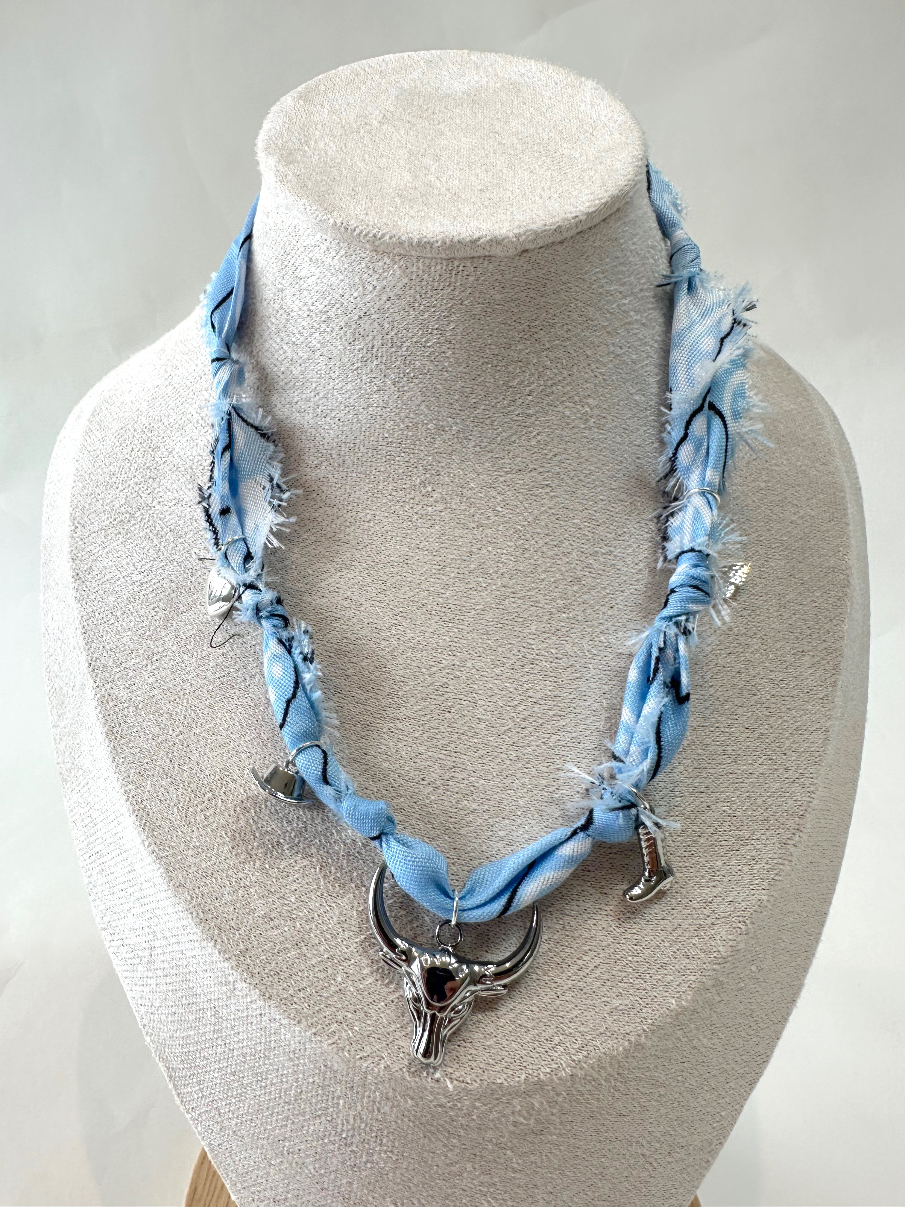Powder Blue Bandana Charm Necklace Pre-Made