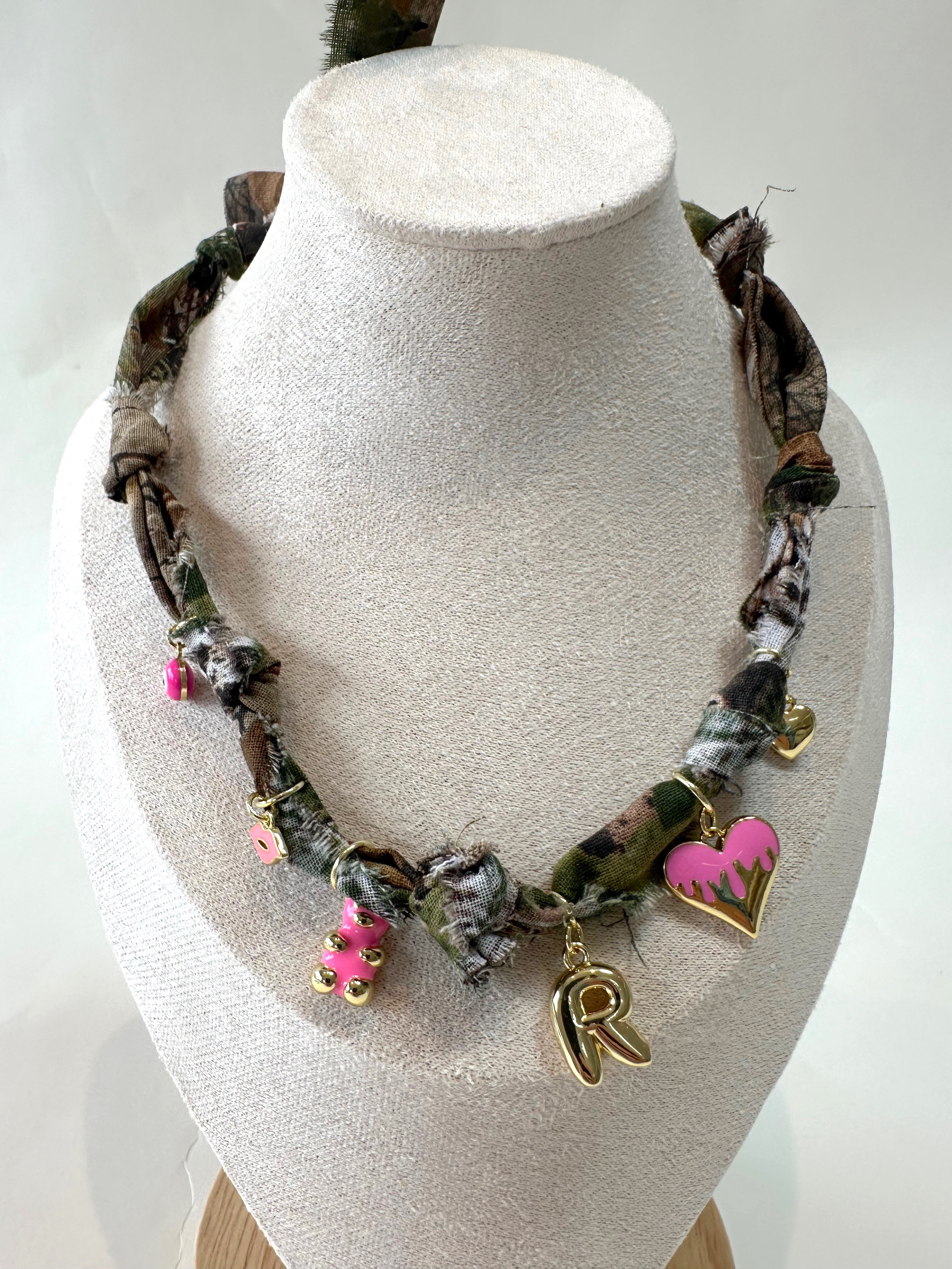 Pink Camo Bandana Charm Necklace Pre-Made