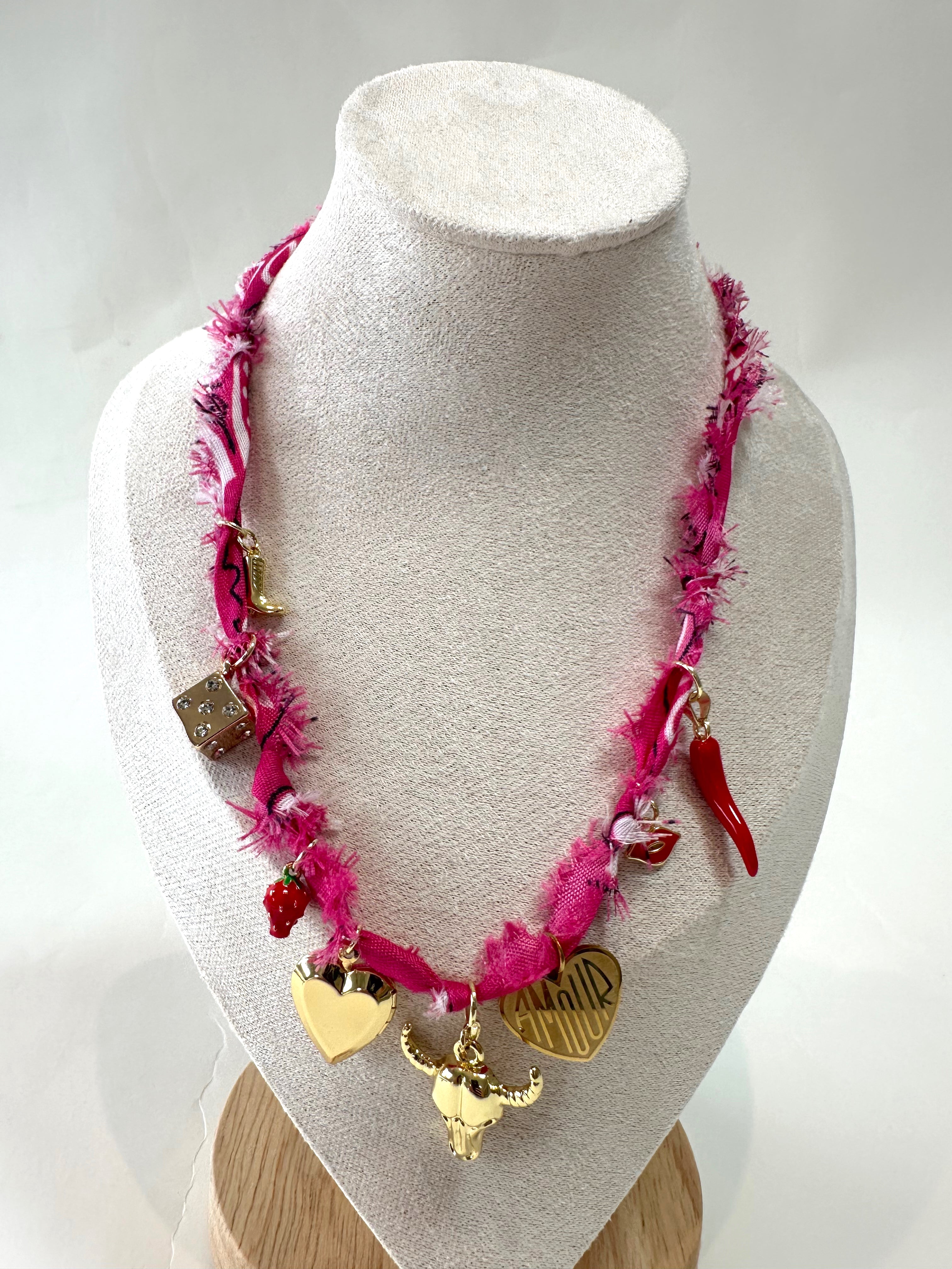 Blush Bandana Charm Necklace Pre-Made