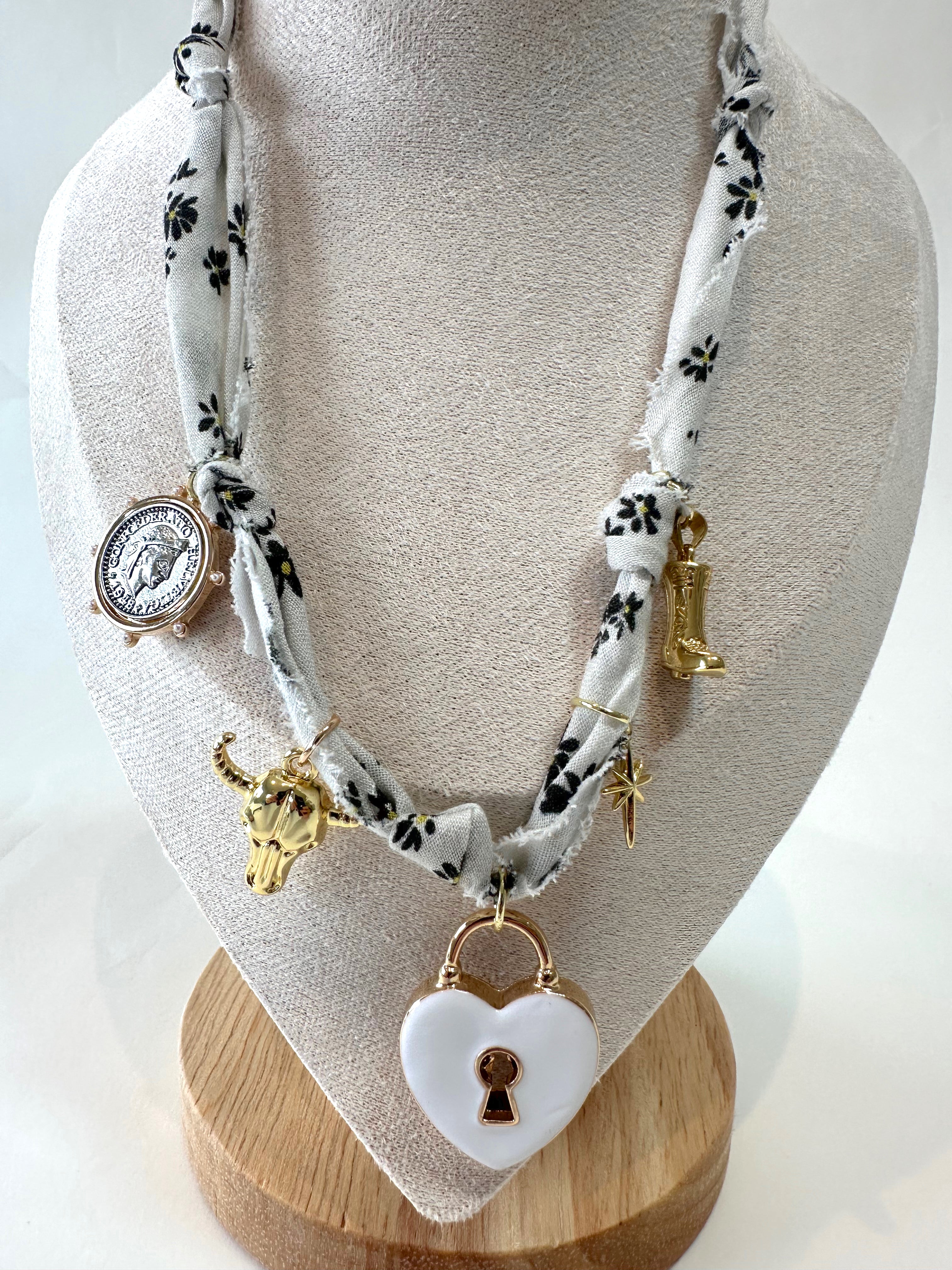 White Bandana Charm Necklace Pre-Made
