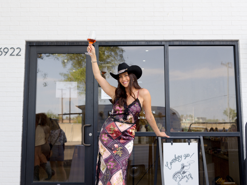 Television personality Becca Kufrin posing in her one-of-a-kind Rancher Hat Bar cowboy hat