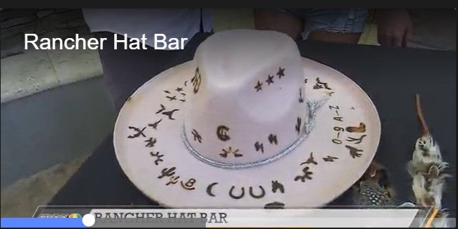 picture of a cowboy hat with multiple brands on it