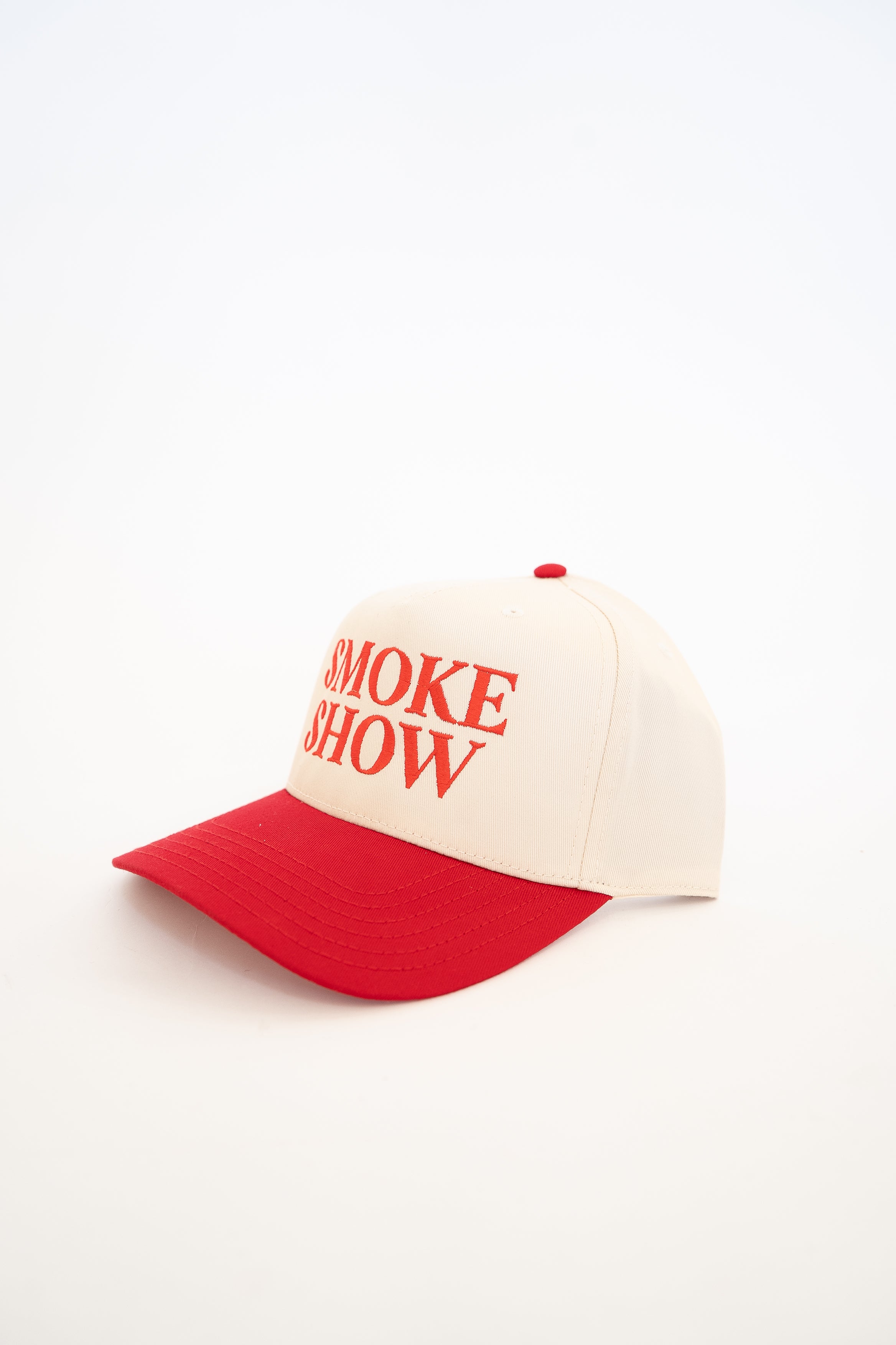 Cream And Red Smoke Show Canvas Trucker