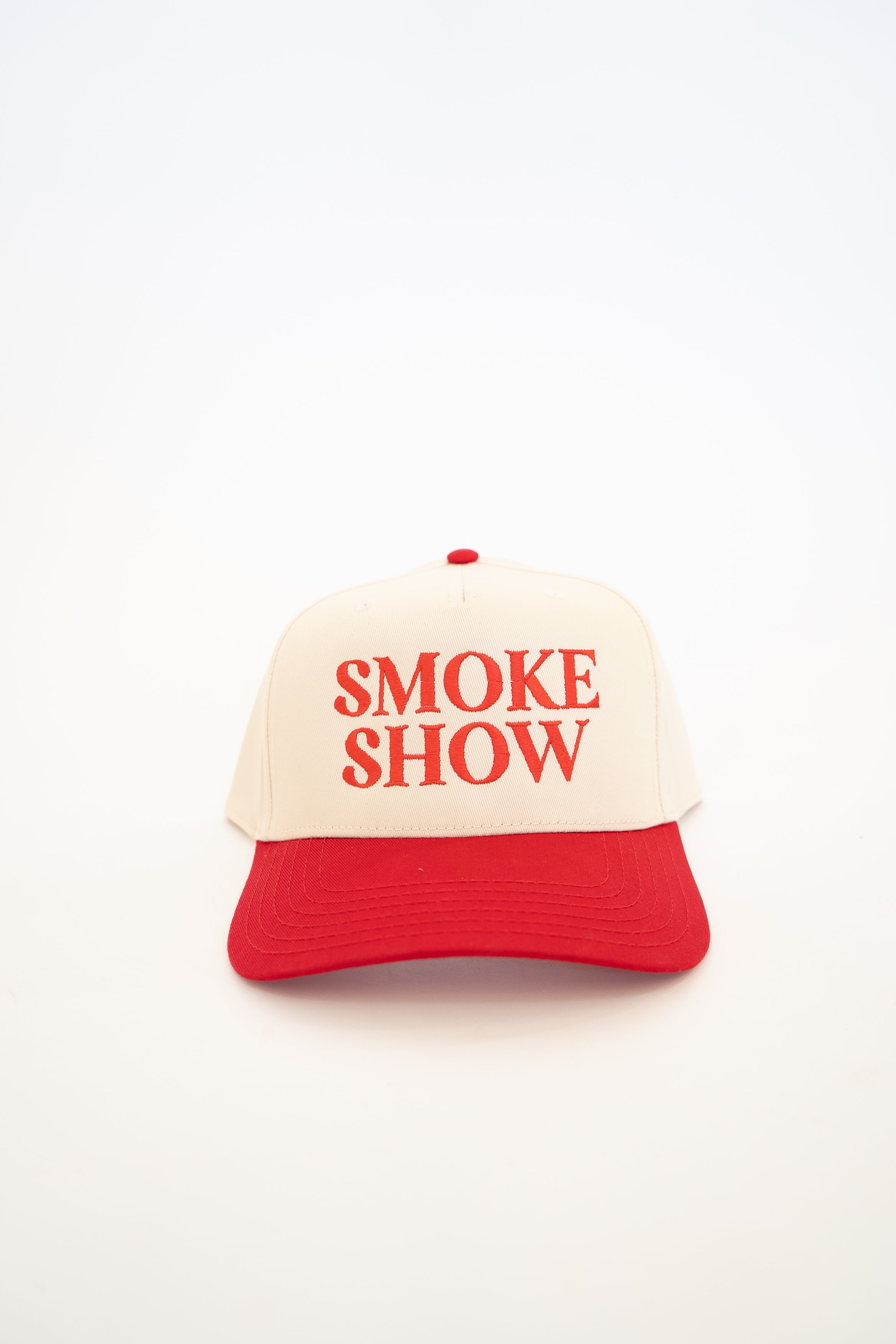 Cream And Red Smoke Show Canvas Trucker