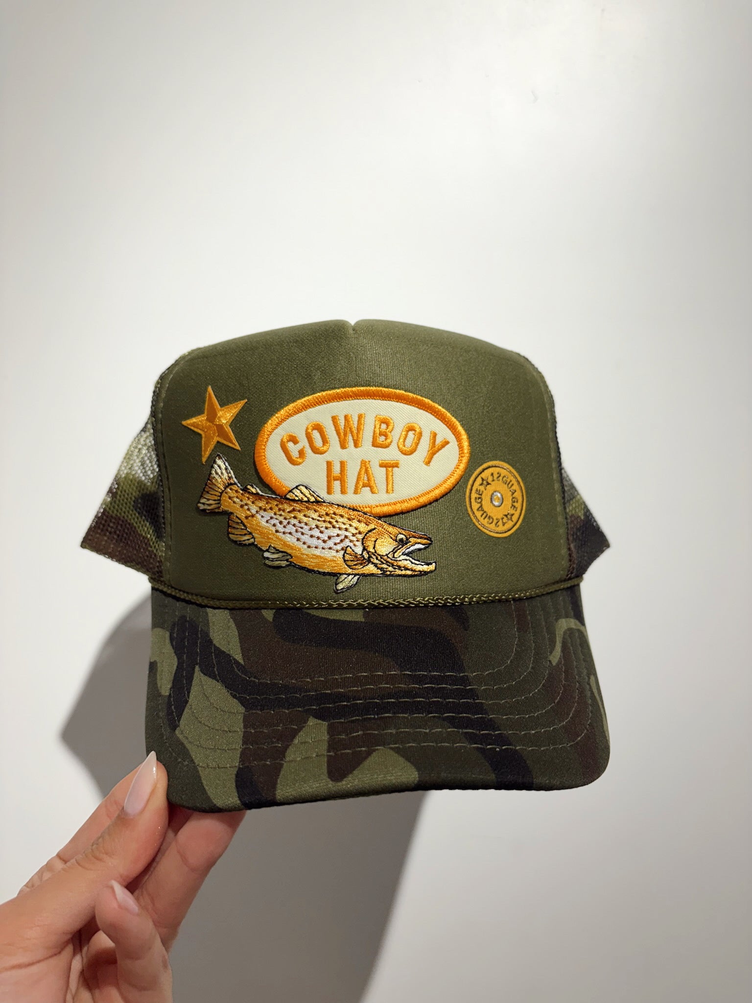 Camo "Cowboy Hat" Trucker Hat Pre-Made